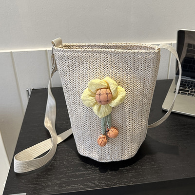 Μονόχρωμη γυναικεία τσάντα χιαστί μεγάλης χωρητικότητας Ψάθινη τσάντα ώμου Τσάντα τσάντα κουβά Τσάντα χειρός για ταξίδια γραφείου Καλλυντική τσάντα μακιγιάζ