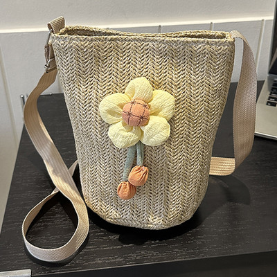 Μονόχρωμη γυναικεία τσάντα χιαστί μεγάλης χωρητικότητας Ψάθινη τσάντα ώμου Τσάντα τσάντα κουβά Τσάντα χειρός για ταξίδια γραφείου Καλλυντική τσάντα μακιγιάζ