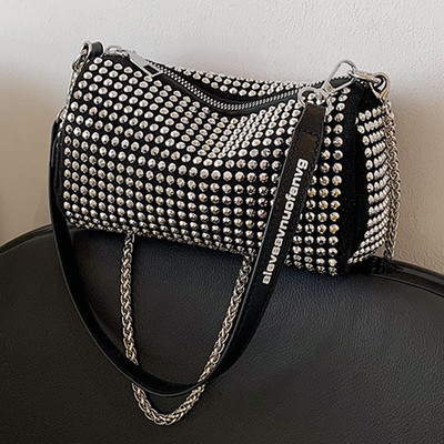 Genți de mână pentru damă, lanțuri, cu strasuri, genți de subrat pentru femei, de designer elegant, cilindru, pentru petrecere, cu diamante, poșete, genți de mână bolsas