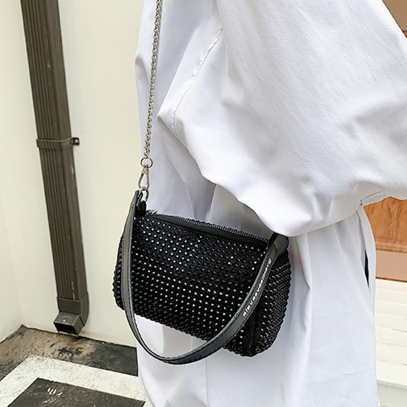 Genți de mână pentru damă, lanțuri, cu strasuri, genți de subrat pentru femei, de designer elegant, cilindru, pentru petrecere, cu diamante, poșete, genți de mână bolsas