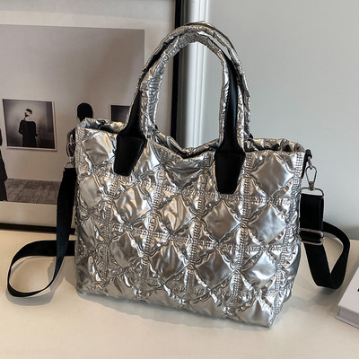 Γυναικεία καπιτονέ με επένδυση από νάιλον επάνω λαβή Διαστημική τσάντα σχεδιαστής τσάντα ταξιδιού μεγάλης χωρητικότητας Γυναικεία τσάντα ώμου με επένδυση με πούπουλα