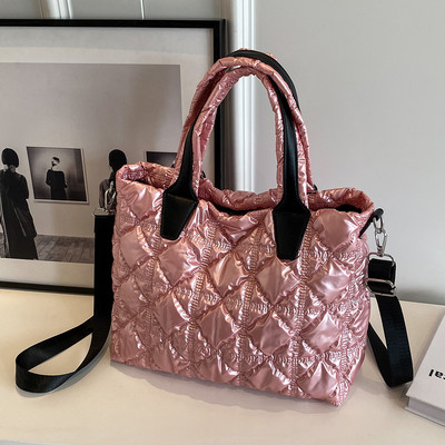 Γυναικεία καπιτονέ με επένδυση από νάιλον επάνω λαβή Διαστημική τσάντα σχεδιαστής τσάντα ταξιδιού μεγάλης χωρητικότητας Γυναικεία τσάντα ώμου με επένδυση με πούπουλα