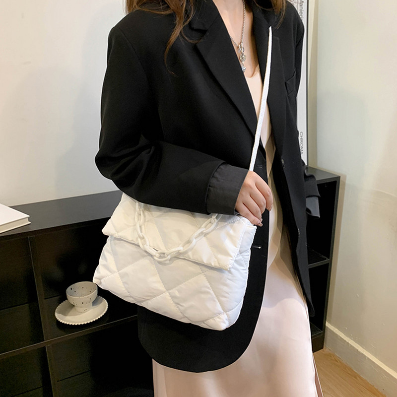 Geantă de mână de designer de lux pentru femei, geantă matlasată cu puf, cu lanț, pentru doamne, geantă de umăr, genți de cumpărături cu clapă