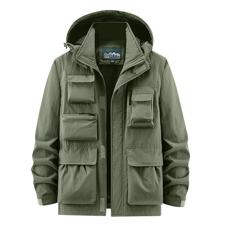 Férfi kapucnis férfi kabátok őszi kabát ujjú hosszú levehető ujjú zsebbel több kapucnis férfi kabátok cipzáras munka levehető