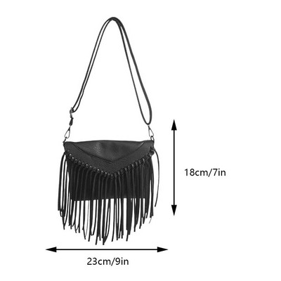 Γυναικεία τσάντα χιαστί με φούντα με ρυθμιζόμενο λουράκι Δερμάτινη τσάντα ώμου Ευέλικτη vintage τσάντα τσάντα για κορίτσι κομψό πορτοφόλι