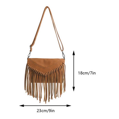 Γυναικεία τσάντα χιαστί με φούντα με ρυθμιζόμενο λουράκι Δερμάτινη τσάντα ώμου Ευέλικτη vintage τσάντα τσάντα για κορίτσι κομψό πορτοφόλι