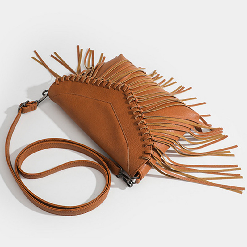 Γυναικεία τσάντα χιαστί με φούντα με ρυθμιζόμενο λουράκι Δερμάτινη τσάντα ώμου Ευέλικτη vintage τσάντα τσάντα για κορίτσι κομψό πορτοφόλι