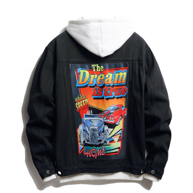 Fleece Men Oversize Μαύρο σακάκι πέτο τζιν μη εμπριμέ Ανδρικό μονόχρωμο μπουφάν φαρδύ ​Κουμπί συνονθύλευμα Men Up Fleece Cartoon