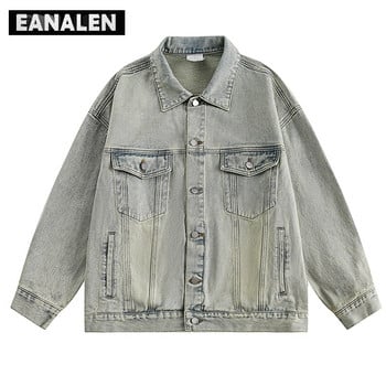 Harajuku Vintage Tie-Dye Denim Jacket Мъжко извънгабаритно Streetwear Rock Punk Gothic Motorcycle Ежедневна дънкова риза с ревер Дамска Y2K