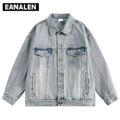 Harajuku Vintage Tie-Dye Τζιν Μπουφάν Ανδρικό Υπερμεγέθη Streetwear Rock Punk Gothic Μοτοσικλέτα Casual Πέτο Πουκάμισο τζιν Γυναικείο Y2K