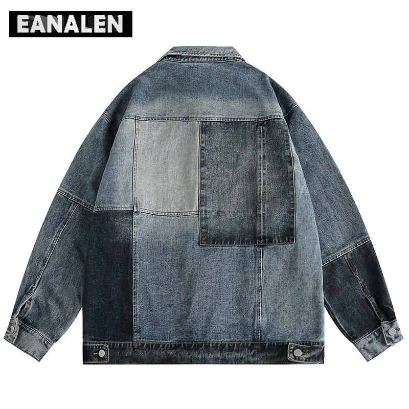 Harajuku Vintage Colorblock teksajakk Meeste Suured tänavariided Rock Punk Gothic Biker Lapel Denim jope naiste grunge