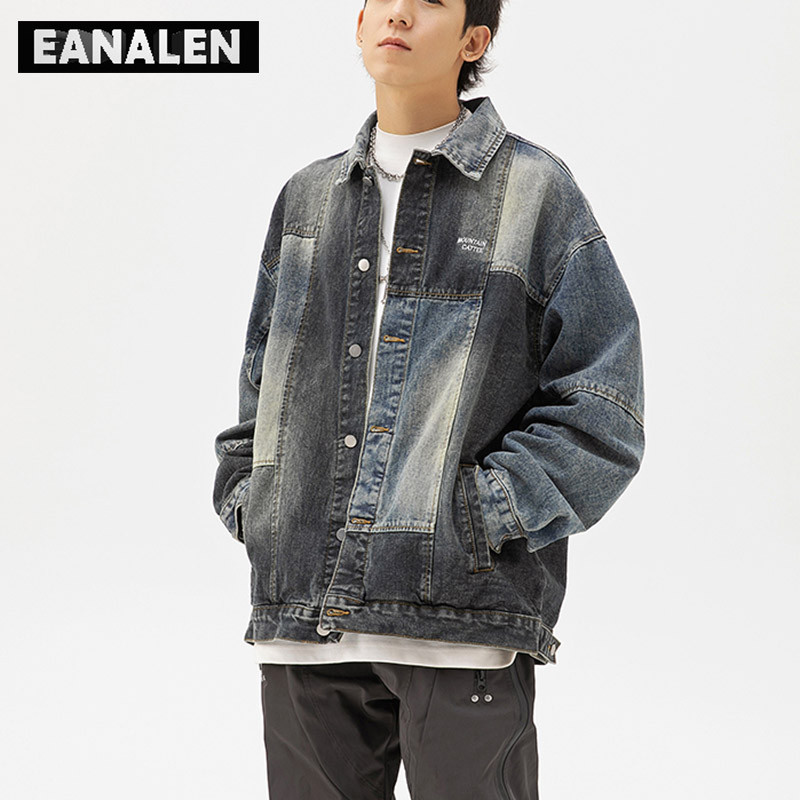 Harajuku Vintage Colorblock teksajakk Meeste Suured tänavariided Rock Punk Gothic Biker Lapel Denim jope naiste grunge