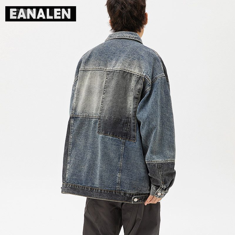 Harajuku Vintage Colorblock teksajakk Meeste Suured tänavariided Rock Punk Gothic Biker Lapel Denim jope naiste grunge