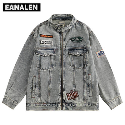 Harajuku Vintage Biker Racing Ανδρικό τζιν μπουφάν Υπερμεγέθη Streetwear Rock Punk Gothic Baseball Τζιν Μπουφάν Γυναικείο Boyfriend