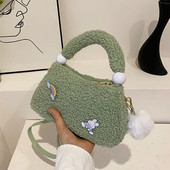 Γυναικεία τσάντα ώμου για κορίτσια Αφράτη τσάντα με κορυφαία λαβή Γυναικεία φθινοπωρινή χειμωνιάτικη χνουδωτή τσάντα χειρός Ζεστή βελούδινη τσάντα φόρμας μόδας Τσάντα αγορών