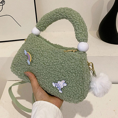 Γυναικεία τσάντα ώμου για κορίτσια Αφράτη τσάντα με κορυφαία λαβή Γυναικεία φθινοπωρινή χειμωνιάτικη χνουδωτή τσάντα χειρός Ζεστή βελούδινη τσάντα φόρμας μόδας Τσάντα αγορών