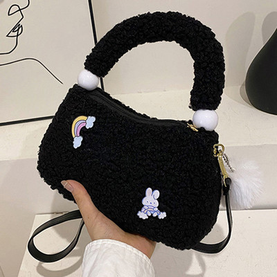 Γυναικεία τσάντα ώμου για κορίτσια Αφράτη τσάντα με κορυφαία λαβή Γυναικεία φθινοπωρινή χειμωνιάτικη χνουδωτή τσάντα χειρός Ζεστή βελούδινη τσάντα φόρμας μόδας Τσάντα αγορών