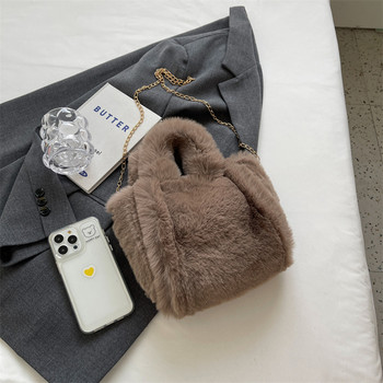 Дамски пухкави чанти Модерна плюшена чанта с горна дръжка Универсална чанта през рамо с верига Ежедневна есенно-зимна чанта за момиче