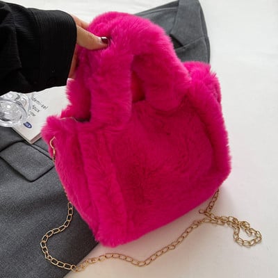Naiste karvased kandekotid Trendikas plüüsist käepidemega kott Mitmekülgne ketiga õlakott vabaaja sügistalv tüdrukute rahakott