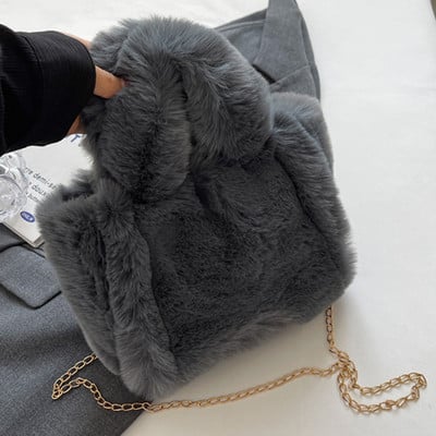 Naiste karvased kandekotid Trendikas plüüsist käepidemega kott Mitmekülgne ketiga õlakott vabaaja sügistalv tüdrukute rahakott