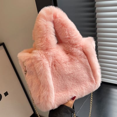 Naiste karvased kandekotid Trendikas plüüsist käepidemega kott Mitmekülgne ketiga õlakott vabaaja sügistalv tüdrukute rahakott