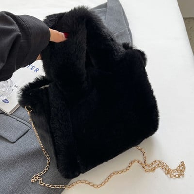 Naiste karvased kandekotid Trendikas plüüsist käepidemega kott Mitmekülgne ketiga õlakott vabaaja sügistalv tüdrukute rahakott