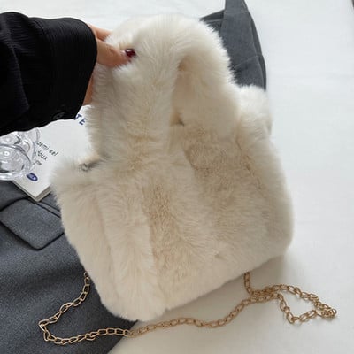 Naiste karvased kandekotid Trendikas plüüsist käepidemega kott Mitmekülgne ketiga õlakott vabaaja sügistalv tüdrukute rahakott