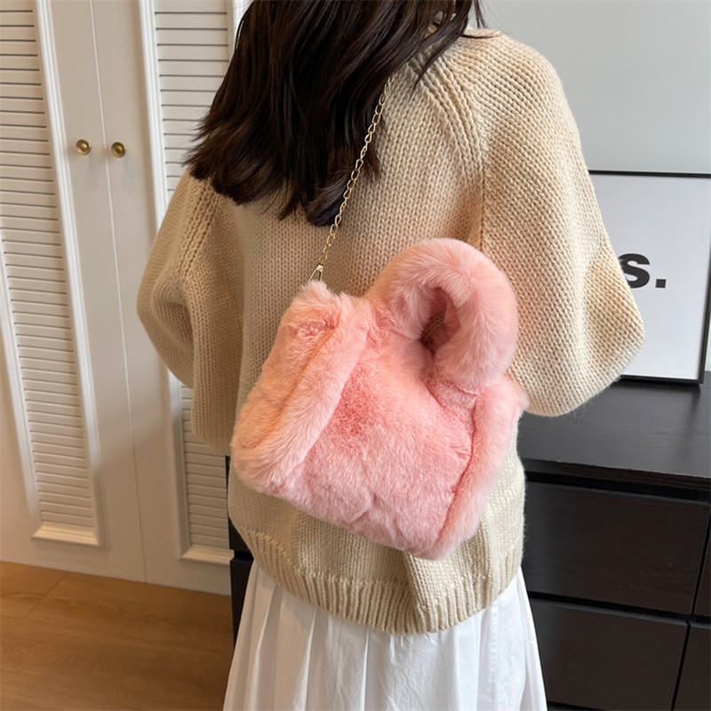 Naiste karvased kandekotid Trendikas plüüsist käepidemega kott Mitmekülgne ketiga õlakott vabaaja sügistalv tüdrukute rahakott