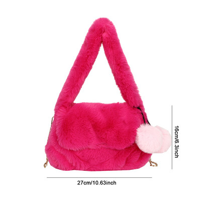 Πολυτελής ψεύτικη γούνα Love Heart Γυναικείες μικρές τσάντες Χνουδωτές βελούδινες γυναικείες τσάντες ώμου με αλυσίδα μόδας Γυναικείο γούνινο καθημερινό τσαντάκι συμπλέκτη