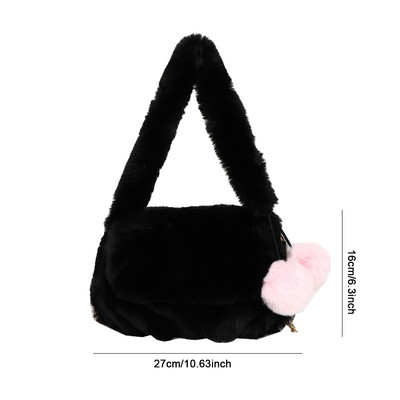 Πολυτελής ψεύτικη γούνα Love Heart Γυναικείες μικρές τσάντες Χνουδωτές βελούδινες γυναικείες τσάντες ώμου με αλυσίδα μόδας Γυναικείο γούνινο καθημερινό τσαντάκι συμπλέκτη