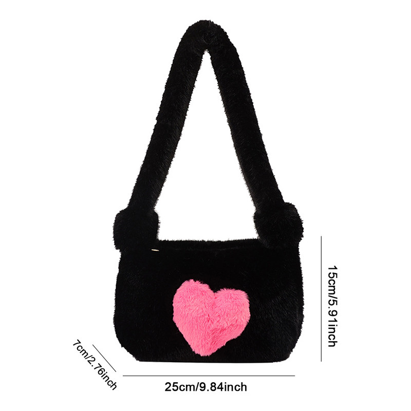 Πολυτελής ψεύτικη γούνα Love Heart Γυναικείες μικρές τσάντες Χνουδωτές βελούδινες γυναικείες τσάντες ώμου με αλυσίδα μόδας Γυναικείο γούνινο καθημερινό τσαντάκι συμπλέκτη