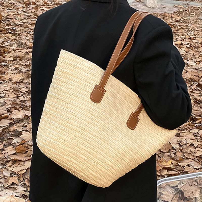 Straw Weave Tote Τσάντες Γυναικείες τσάντες ώμου Bohemian για γυναίκες 2023 Άνοιξη Καλοκαίρι Τσάντες παραλίας Casual Lady Travel Τσάντες αγορών