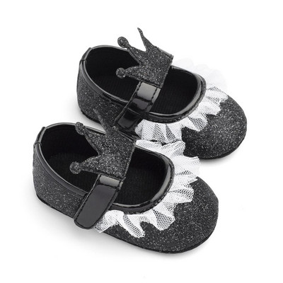 Mocasini pentru bebeluși, prințesă, dantelă, pantofi din piele PU, pentru copii mici, coroană anti-alunecare, ziua de naștere, pantofi Mary Jane, nou-născut, primii plimbări