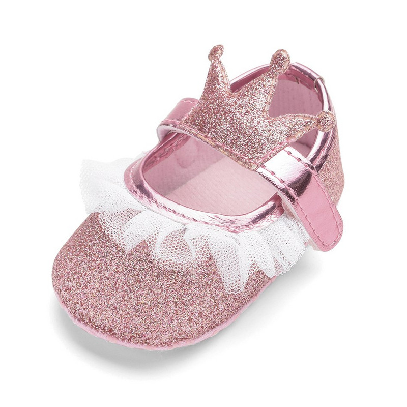 Mocasini pentru bebeluși, prințesă, dantelă, pantofi din piele PU, pentru copii mici, coroană anti-alunecare, ziua de naștere, pantofi Mary Jane, nou-născut, primii plimbări