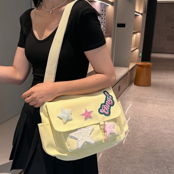 Дамска чанта със звезден модел Kawaii Crossbody Bag Casual Tote Lady Y2k Streetwear Голяма чанта за рамо Момиче Пътуване Ученическа чанта Дамска чанта