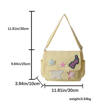 Дамска чанта със звезден модел Kawaii Crossbody Bag Casual Tote Lady Y2k Streetwear Голяма чанта за рамо Момиче Пътуване Ученическа чанта Дамска чанта