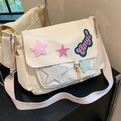 Γυναικεία μοτίβο αστεριών Τσάντα χιαστί Kawaii Casual Tote Lady Y2k Streetwear Μεγάλη Τσάντα ώμου για κορίτσια Ταξιδιωτική τσάντα βιβλιοθήκης