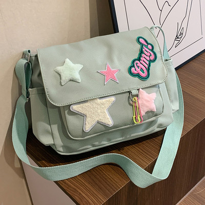 Γυναικεία μοτίβο αστεριών Τσάντα χιαστί Kawaii Casual Tote Lady Y2k Streetwear Μεγάλη Τσάντα ώμου για κορίτσια Ταξιδιωτική τσάντα βιβλιοθήκης