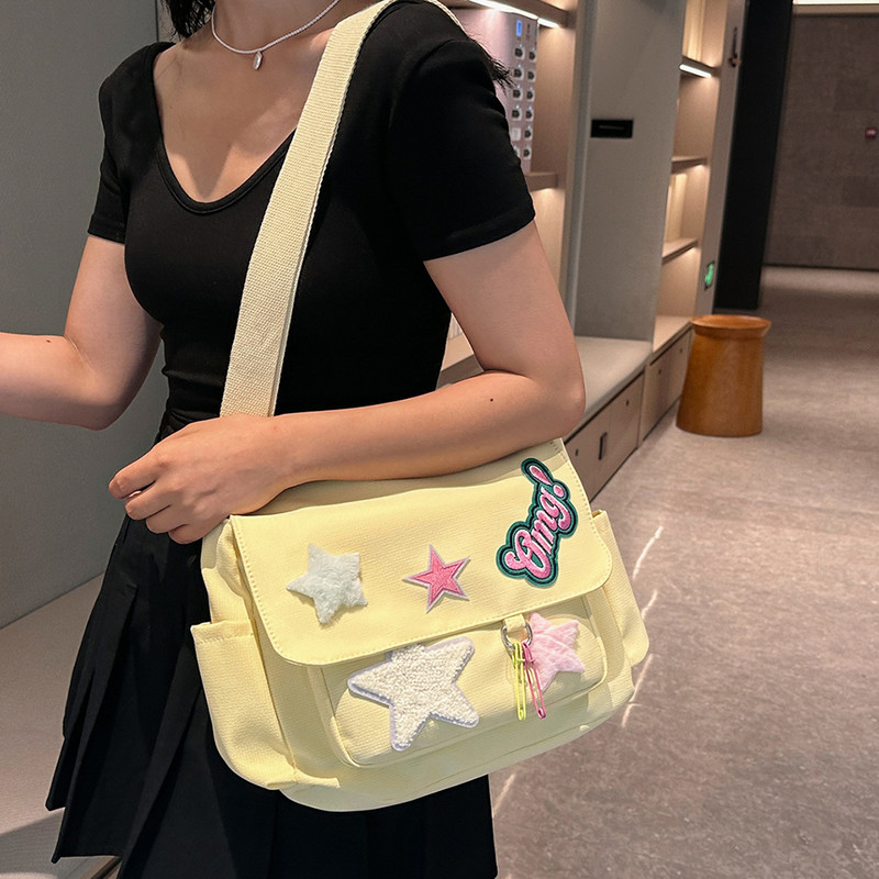 Γυναικεία μοτίβο αστεριών Τσάντα χιαστί Kawaii Casual Tote Lady Y2k Streetwear Μεγάλη Τσάντα ώμου για κορίτσια Ταξιδιωτική τσάντα βιβλιοθήκης