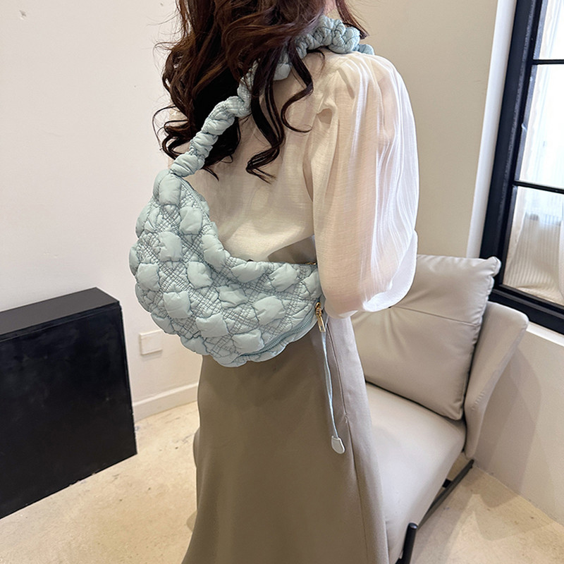 Κορεάτικες κομψές τσάντες με πλισέ λαβή για γυναίκες Τσάντες σύννεφο Καρό καπιτονέ Τσάντα ελεύθερου χρόνου για αγορές Τσάντες χιαστί ώμου Θηλυκά