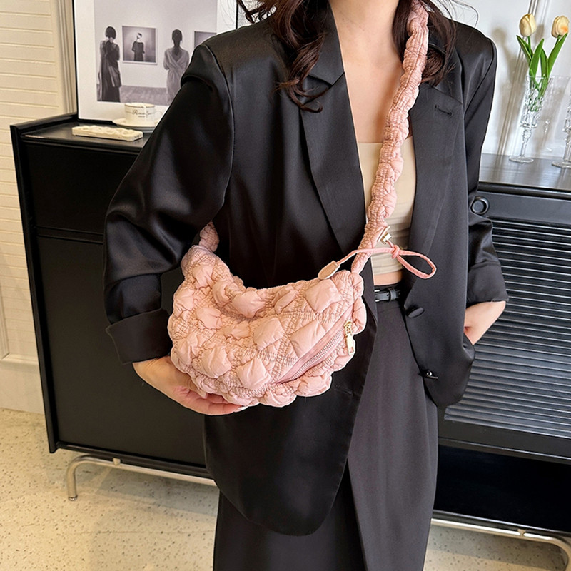 Κορεάτικες κομψές τσάντες με πλισέ λαβή για γυναίκες Τσάντες σύννεφο Καρό καπιτονέ Τσάντα ελεύθερου χρόνου για αγορές Τσάντες χιαστί ώμου Θηλυκά