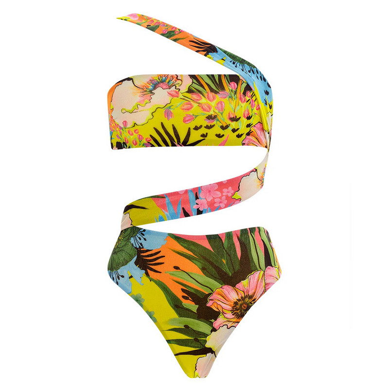 Seksikas kõrge vöökohaga bikiinikomplekt 2023, uue trükiga ühe õlaga ujumisriided naiste ujumistrikoo õõnsad supelkostüümid naiste rannariided biquini