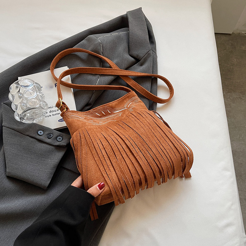 Dámske luxusné semišové kabelky cez rameno Gusure Vintage Tassel Crossbody, malé ručné a kabelkové kabelky, luxusný dizajn, podpazušie, kabelka Hobos