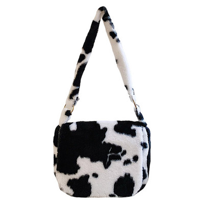 Γυναικεία βελούδινη τσάντα ώμου με μοτίβο αγελάδας Γούνινη τσάντα αγγελιοφόρου μόδας με πτερύγιο τσάντα τσάντα casual ευέλικτη φθινοπωρινή τσάντα με σφεντόνα