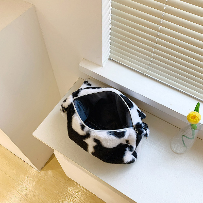 Γυναικεία βελούδινη τσάντα ώμου με μοτίβο αγελάδας Γούνινη τσάντα αγγελιοφόρου μόδας με πτερύγιο τσάντα τσάντα casual ευέλικτη φθινοπωρινή τσάντα με σφεντόνα