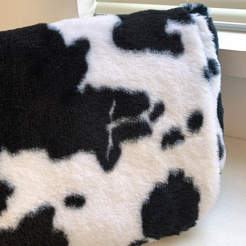 Γυναικεία βελούδινη τσάντα ώμου με μοτίβο αγελάδας Γούνινη τσάντα αγγελιοφόρου μόδας με πτερύγιο τσάντα τσάντα casual ευέλικτη φθινοπωρινή τσάντα με σφεντόνα