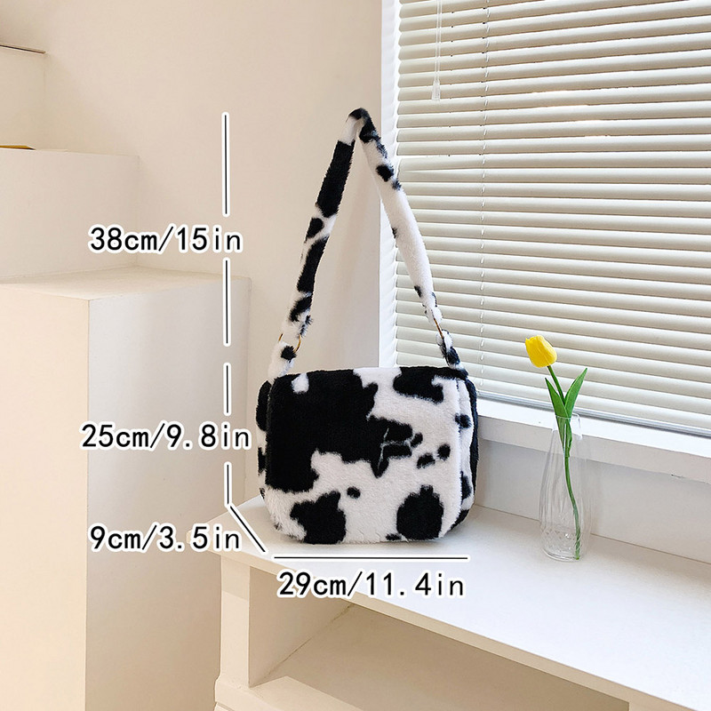 Γυναικεία βελούδινη τσάντα ώμου με μοτίβο αγελάδας Γούνινη τσάντα αγγελιοφόρου μόδας με πτερύγιο τσάντα τσάντα casual ευέλικτη φθινοπωρινή τσάντα με σφεντόνα