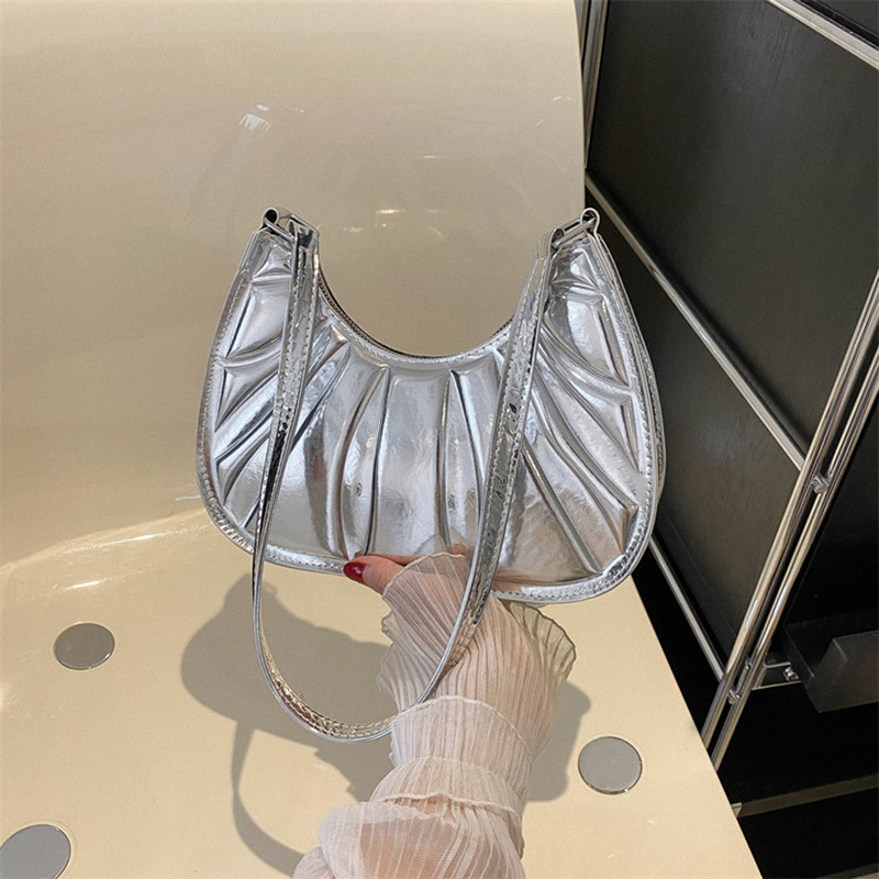 Γυναικείες τσάντες ταξιδιού Fashion πλισέ τσάντες μασχάλης PU Δερμάτινες casual απλές κομψές φορητές μονόχρωμες τσάντες σχεδιαστών