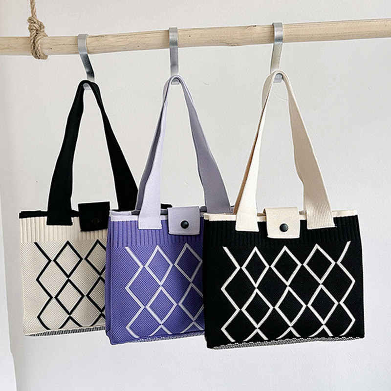 Γυναικεία τσάντα ώμου με πλέξη διαμαντιών σχεδιαστής μόδας μάλλινη τσάντα τσάντα γυναικείας μωβ υφασμένη τσάντα μασχάλης