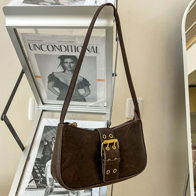 Dámska kožená taška cez rameno Y2k s prackou, vintage tote taška, všestranná módna taška s vrchnou rukoväťou, dievčenská štýlová kabelka